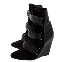 Isabel Marant Black Suede and Leather Scarlet Wedge Boots Size 37