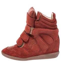 Pre Owned Isabel Marant Red Suede Bekett Wedge Sneakers Size 36