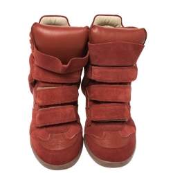 Pre Owned Isabel Marant Red Suede Bekett Wedge Sneakers Size 36
