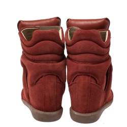 Pre Owned Isabel Marant Red Suede Bekett Wedge Sneakers Size 36