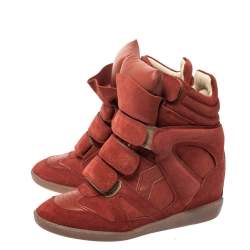 Pre Owned Isabel Marant Red Suede Bekett Wedge Sneakers Size 36