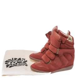 Pre Owned Isabel Marant Red Suede Bekett Wedge Sneakers Size 36