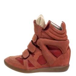Pre Owned Isabel Marant Indian Red Suede Bekett Wedge Sneakers Size 39
