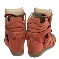 Pre Owned Isabel Marant Indian Red Suede Bekett Wedge Sneakers Size 39