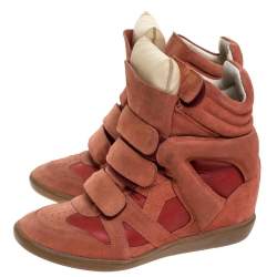 Pre Owned Isabel Marant Indian Red Suede Bekett Wedge Sneakers Size 39