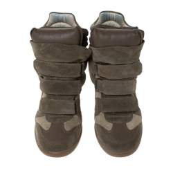 Pre Owned Isabel Marant Olive Green Suede And Leather Trim Bekett Wedge Sneakers Size 37