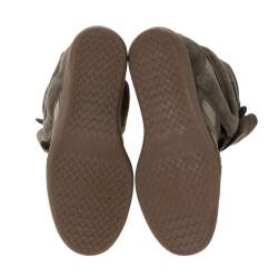 Pre Owned Isabel Marant Olive Green Suede And Leather Trim Bekett Wedge Sneakers Size 37