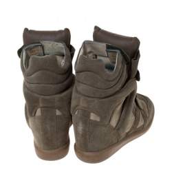 Pre Owned Isabel Marant Olive Green Suede And Leather Trim Bekett Wedge Sneakers Size 37