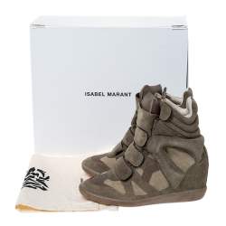 Isabel Marant Olive Green Suede And Leather Trim Bekett Wedge Sneakers Size 37