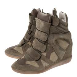 Isabel Marant Olive Green Suede And Leather Trim Bekett Wedge Sneakers Size 37