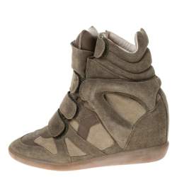 Isabel Marant Olive Green Suede And Leather Trim Bekett Wedge Sneakers Size 37
