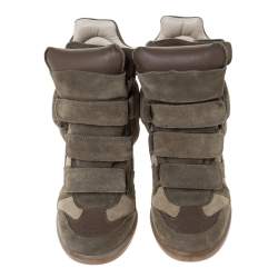 Isabel Marant Olive Green Suede And Leather Trim Bekett Wedge Sneakers Size 37