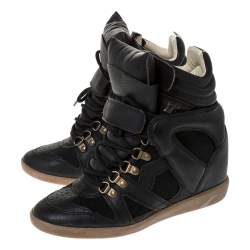 Pre Owned Isabel Marant Black Leather And Suede Trim Tibetan Sneakers Size 37