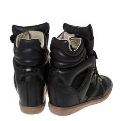 Pre Owned Isabel Marant Black Leather And Suede Trim Tibetan Sneakers Size 37