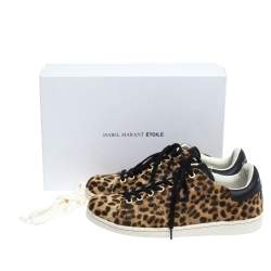 Isabel Marant Brown Leopard Print Calfhair and Leather Low Top Sneakers Size 39