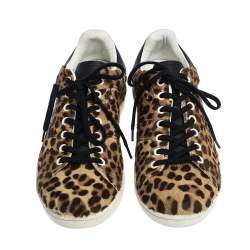Isabel Marant Brown Leopard Print Calfhair and Leather Low Top Sneakers Size 39