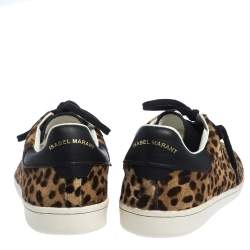 Isabel Marant Brown Leopard Print Calfhair and Leather Low Top Sneakers Size 39