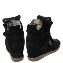 Pre Owned Isabel Marant Black Suede And Leather Bekett Wedge High Top Sneakers Size 38