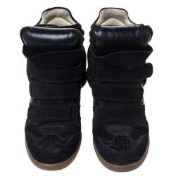Pre Owned Isabel Marant Black Suede And Leather Bekett Wedge High Top Sneakers Size 38