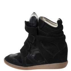 Pre Owned Isabel Marant Black Suede And Leather Bekett Wedge High Top Sneakers Size 38