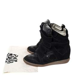 Pre Owned Isabel Marant Black Suede And Leather Bekett Wedge High Top Sneakers Size 38