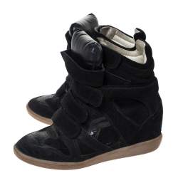 Pre Owned Isabel Marant Black Suede And Leather Bekett Wedge High Top Sneakers Size 38