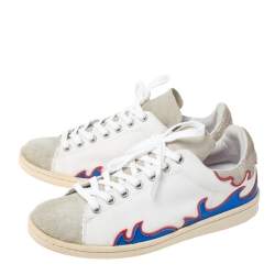 Pre Owned Isabel Marant White Canvas And Multicolor Leather Gilly Low Top Sneakers Size 38