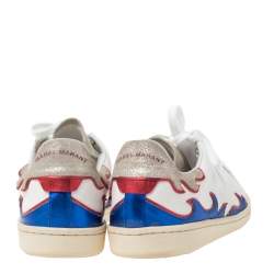 Pre Owned Isabel Marant White Canvas And Multicolor Leather Gilly Low Top Sneakers Size 38