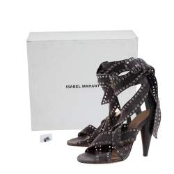 Isabel Marant Grey Eyelet Suede Anaid Cross Strap Wrap Around Sandals Size 40