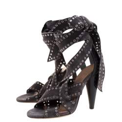 Isabel Marant Grey Eyelet Suede Anaid Cross Strap Wrap Around Sandals Size 40