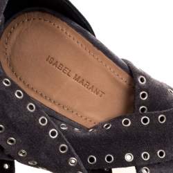 Isabel Marant Grey Eyelet Suede Anaid Cross Strap Wrap Around Sandals Size 40