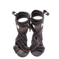 Isabel Marant Grey Eyelet Suede Anaid Cross Strap Wrap Around Sandals Size 40