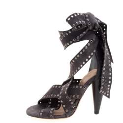 Isabel Marant Grey Eyelet Suede Anaid Cross Strap Wrap Around Sandals Size 40