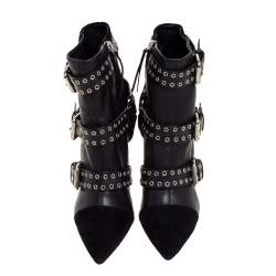 Isabel Marant Black Suede And Leather Eyelet Embellished Lysett Ankle Boots Size 39