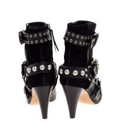 Isabel Marant Black Suede And Leather Eyelet Embellished Lysett Ankle Boots Size 39