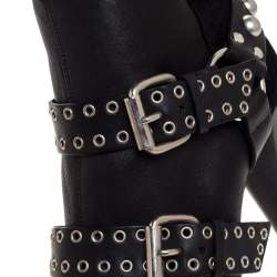 Isabel Marant Black Suede And Leather Eyelet Embellished Lysett Ankle Boots Size 39