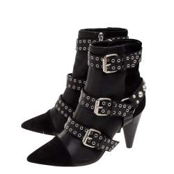 Isabel Marant Black Suede And Leather Eyelet Embellished Lysett Ankle Boots Size 39