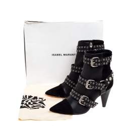 Isabel Marant Black Suede And Leather Eyelet Embellished Lysett Ankle Boots Size 39