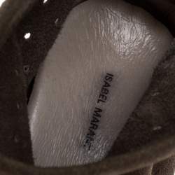 Pre Owned Isabel Marant Grey Cutout Suede Tassel Embellished "Beslay" Wedge Ankle Boots Size 38