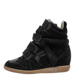 Pre Owned Isabel Marant Black Suede And Leather Bekett Wedge High Top Sneakers Size 37