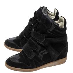 Pre Owned Isabel Marant Black Suede And Leather Bekett Wedge High Top Sneakers Size 37