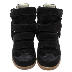 Pre Owned Isabel Marant Black Suede And Leather Bekett Wedge High Top Sneakers Size 37