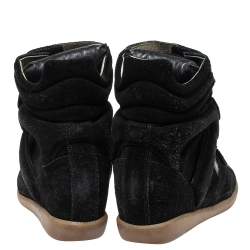 Pre Owned Isabel Marant Black Suede And Leather Bekett Wedge High Top Sneakers Size 37