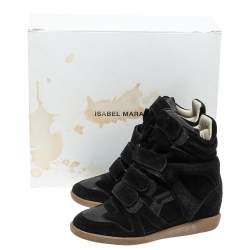 Pre Owned Isabel Marant Black Suede And Leather Bekett Wedge High Top Sneakers Size 37