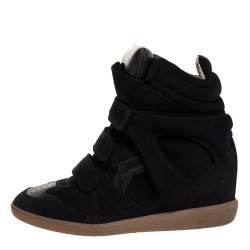 Pre Owned Isabel Marant Black Suede And Leather Bekett Wedge High Top Sneakers Size 39