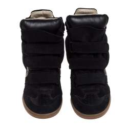 Pre Owned Isabel Marant Black Suede And Leather Bekett Wedge High Top Sneakers Size 39