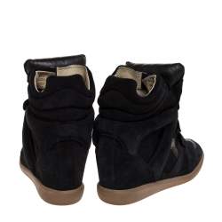 Pre Owned Isabel Marant Black Suede And Leather Bekett Wedge High Top Sneakers Size 39
