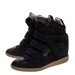 Pre Owned Isabel Marant Black Suede And Leather Bekett Wedge High Top Sneakers Size 39