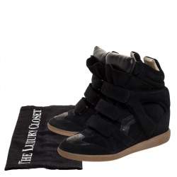Pre Owned Isabel Marant Black Suede And Leather Bekett Wedge High Top Sneakers Size 39