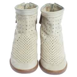 Pre Owned Isabel Marant Cream Perforated Suede Basley Ankle Boots Size 39